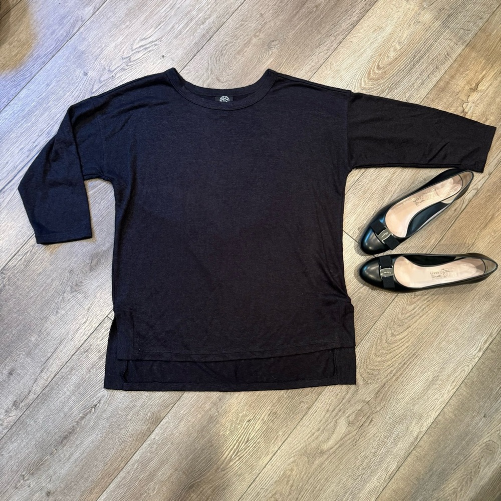 Bobeau Black Semi Sheer 3/4 sleeve tunic top